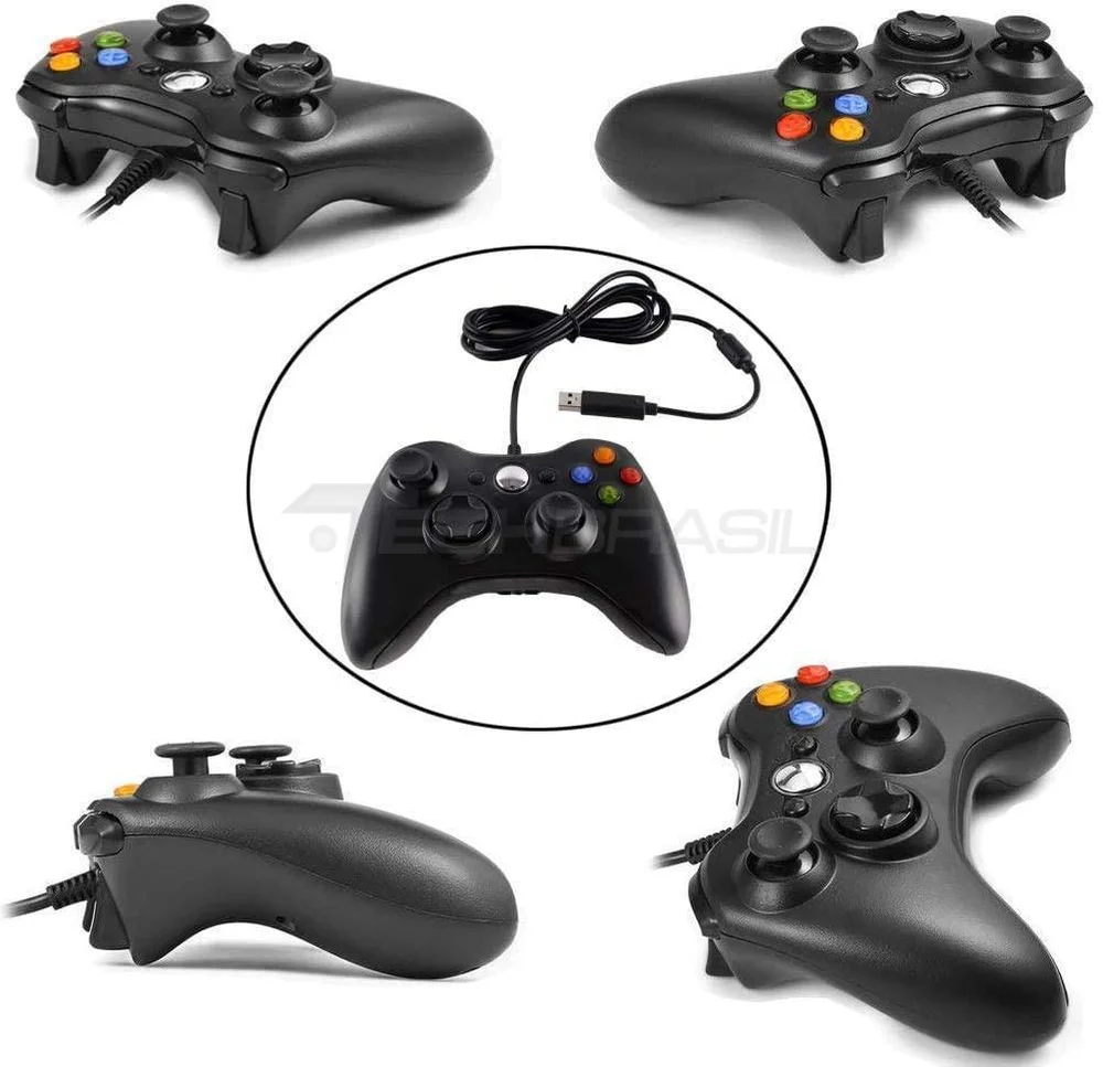 Controle Usb Com Fio Compatível Com XBOX 360 Computador Notebook Preto