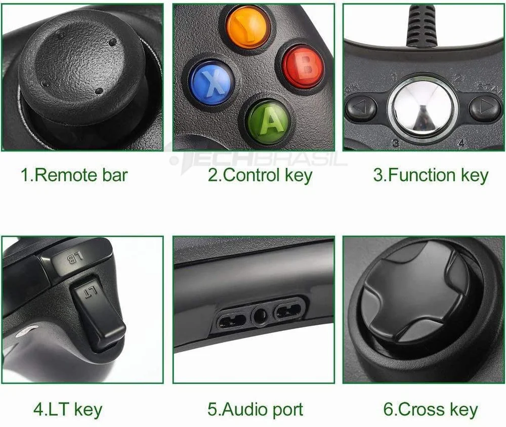 Controle Usb Com Fio Compatível Com XBOX 360 Computador Notebook Preto