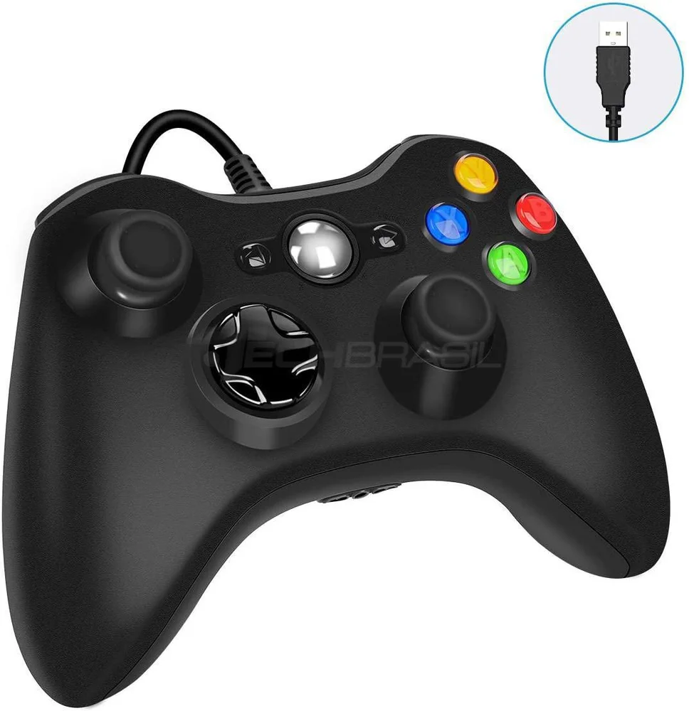 Controle Usb Com Fio Compatível Com XBOX 360 Computador Notebook Preto