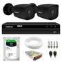 Kit 2 Câmeras Tudo Forte Bullet TF 2020 B Black Full HD 1080p Lente 2.8mm Visão Noturna 20M IP66 + DVR Intelbras MHDX 1204 4 Canais + HD SkyHawk 2TB
