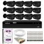 Kit 12 Câmeras Tudo Forte Bullet TF 2020 B Black Full HD 1080p Lente 2.8mm Visão Noturna 20M IP66 + DVR Intelbras MHDX 1316 16 Canais + HD 1TB Purple