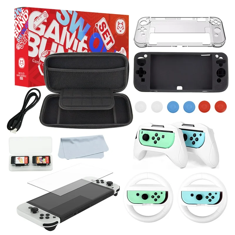 Kit Acessórios Nintendo Switch OLED 16 Em 1 - Case Capa Película Grips Volante Fone Kit Acessórios Nintendo Switch OLED 16 Em 1 - Case Capa Película Grips Volante Fone