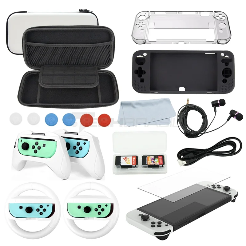 Kit Acessórios Nintendo Switch OLED 16 Em 1 - Case Capa Película Grips Volante Fone Kit Acessórios Nintendo Switch OLED 16 Em 1 - Case Capa Película Grips Volante Fone