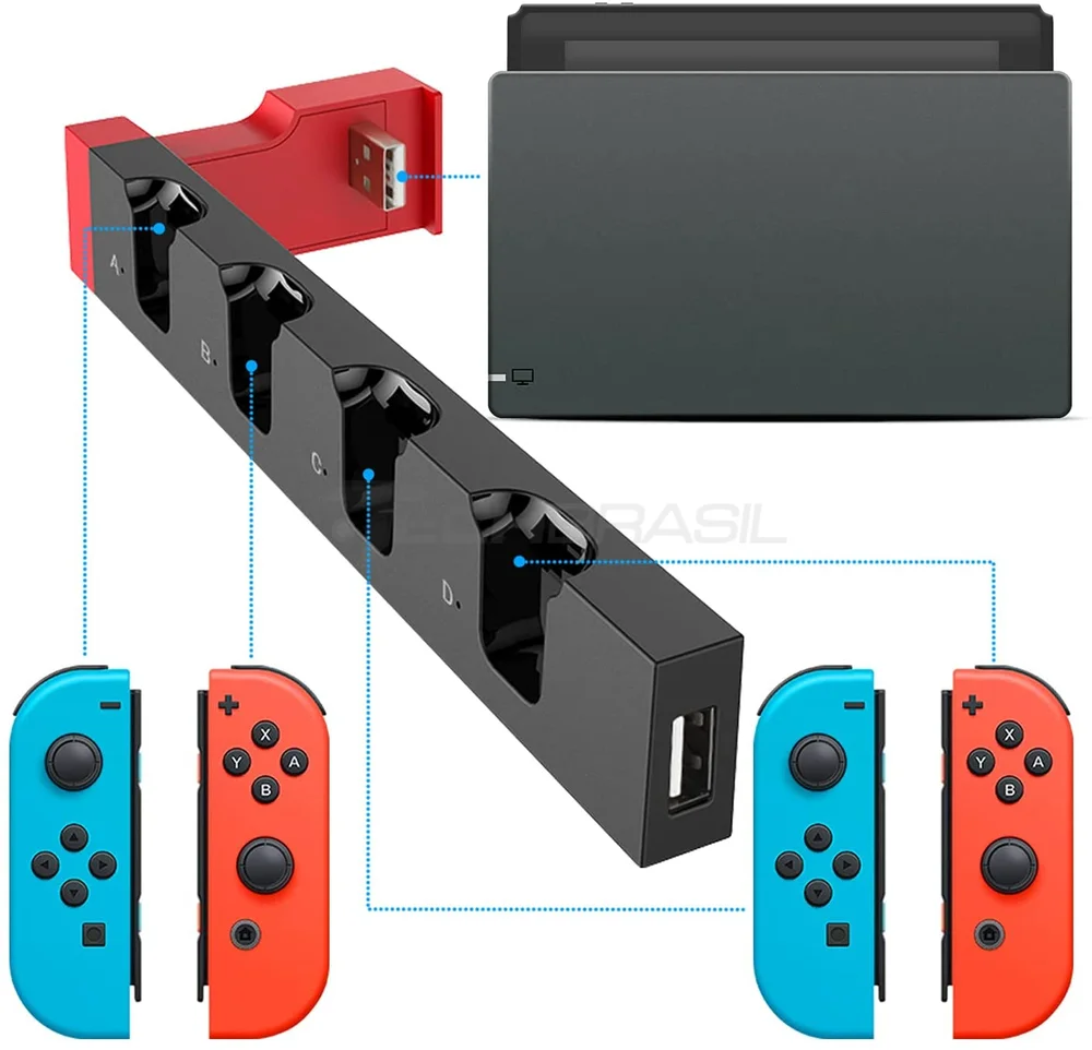 Dock Base Estação De Carregamento Para 4 Controle Joy-con De Nintendo Switch Lite OLED Dock Base Estação De Carregamento Para 4 Controle Joy-con De Nintendo Switch Lite OLED
