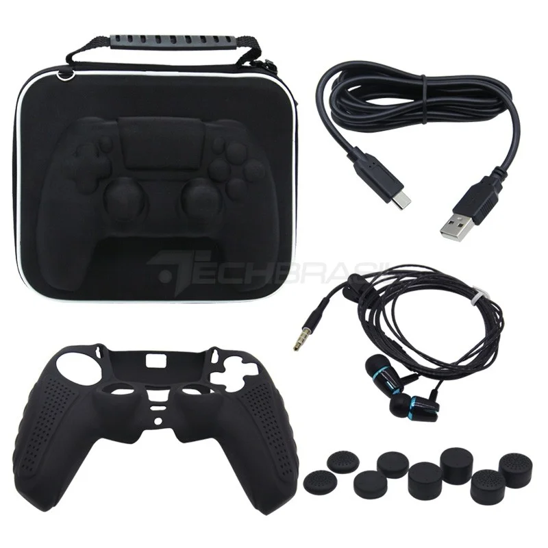 Kit Protetor Controle Playstation 5 Fone Cabo Estojo Botões