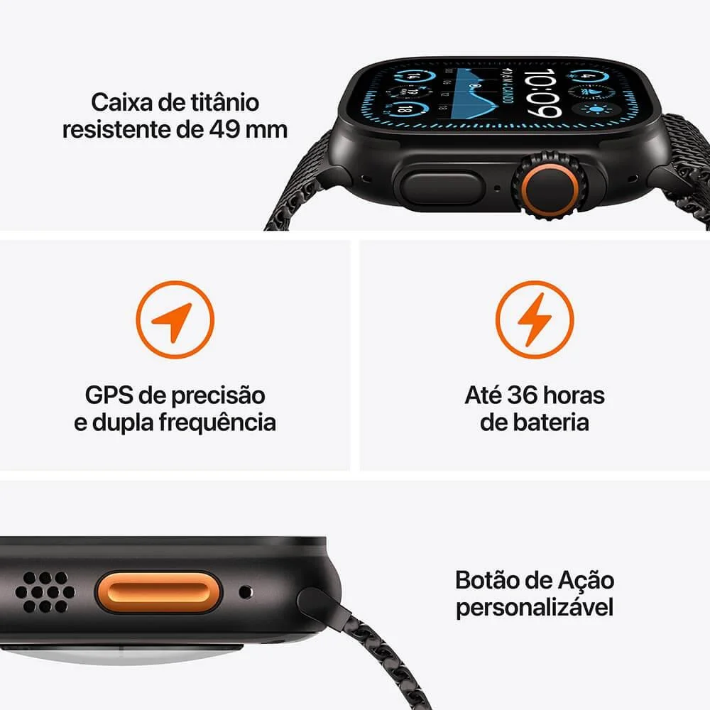 Apple Watch Ultra 2 Gps + Cellular • Caixa Natural De Titânio De 49 Mm • Pulseira Loop Trail Azul – M/g