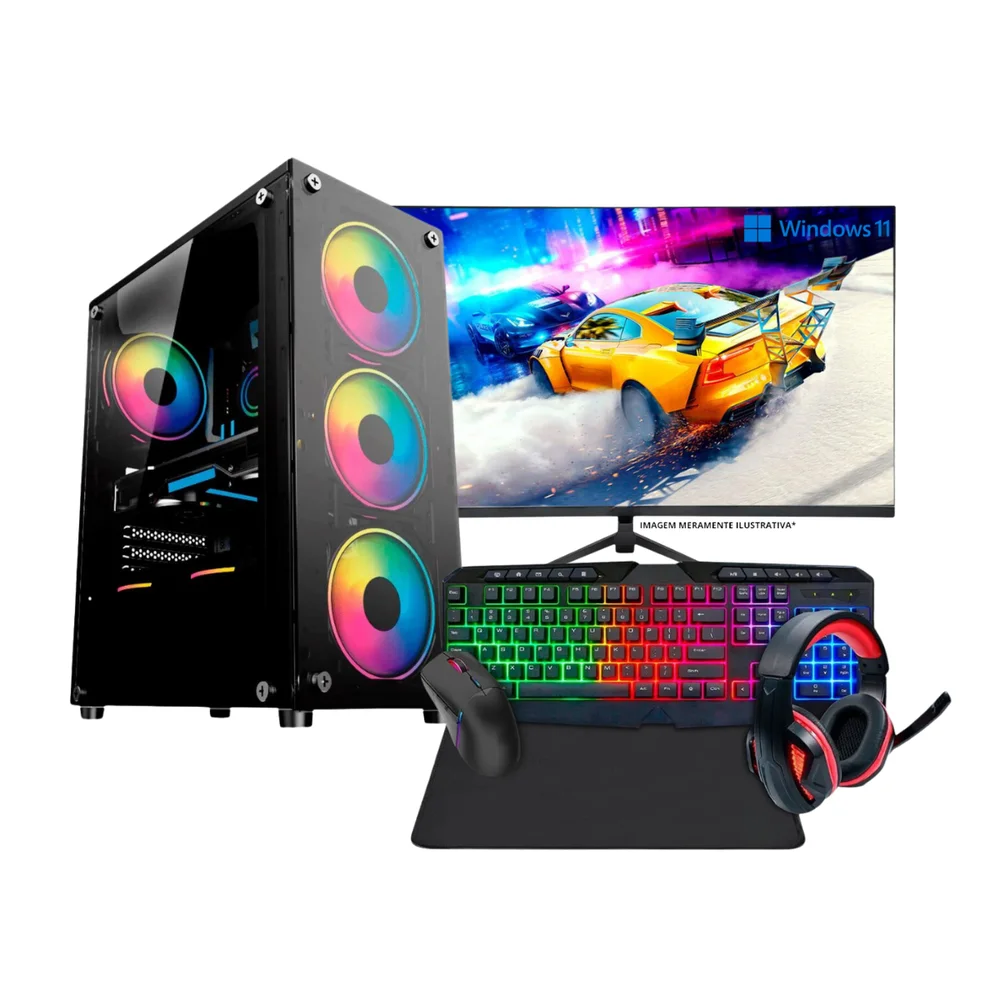 "PC Gamer Completo Amd Ryzen 7 5700g Radeon Vega 8 16gb Ddr4 SSD 1TB Fonte 500w Monitor 23"" 75hz"