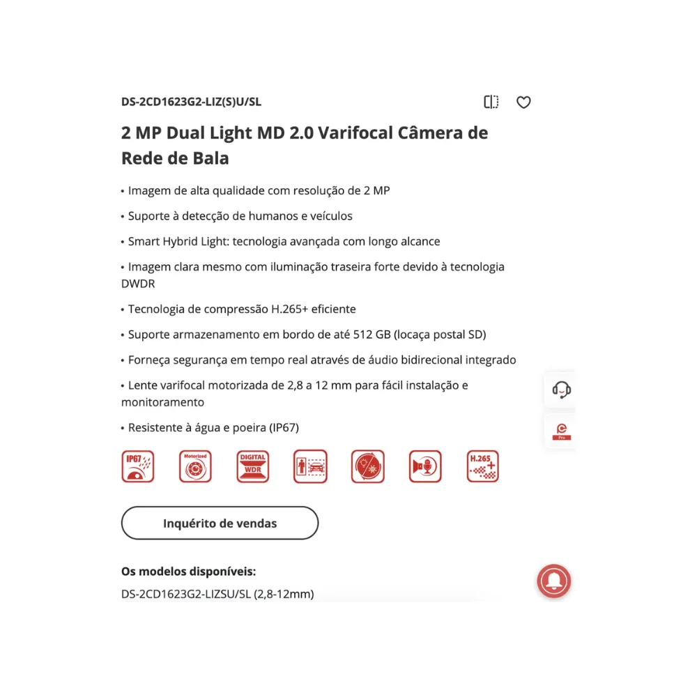 Câmera Hikvision Ip 2mp Bullet Varifocal Dual Light Md 2.0 Ds-2cd1623g2-lizsu/sl(2.8-12mm) - 311326618