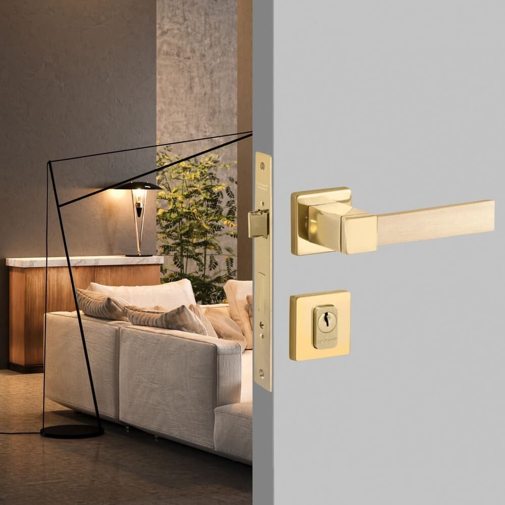 Fechadura Conceito Pieter Externa 55mm Latão Polido Dourado E Latão Acetinado Lockwell