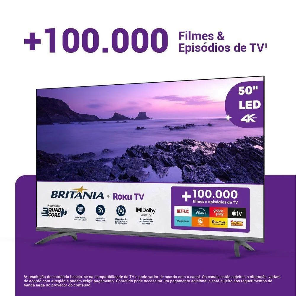Smart 50” Britânia Roku LED Dolby Audio Bivolt Smart 50” Britânia Roku LED Dolby Audio Bivolt