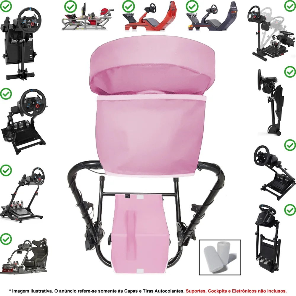 Kit Capas Protetoras Qualicapas Rosa Compatíveis C/ Volante, Base E Pedal G25 G27 G29 G920 G923 Simulador Gamer Logitech