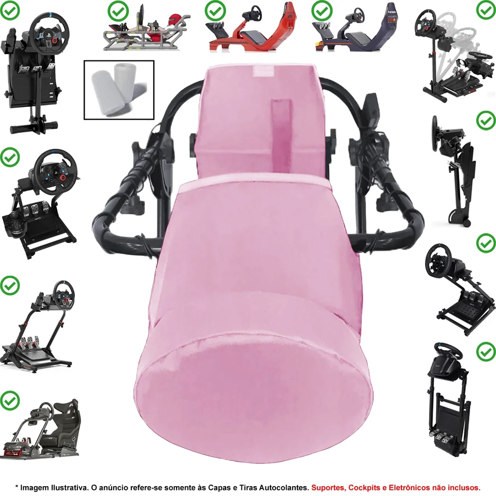 Kit Capas Protetoras Qualicapas Rosa Compatíveis C/ Volante, Base E Pedal G25 G27 G29 G920 G923 Simulador Gamer Logitech