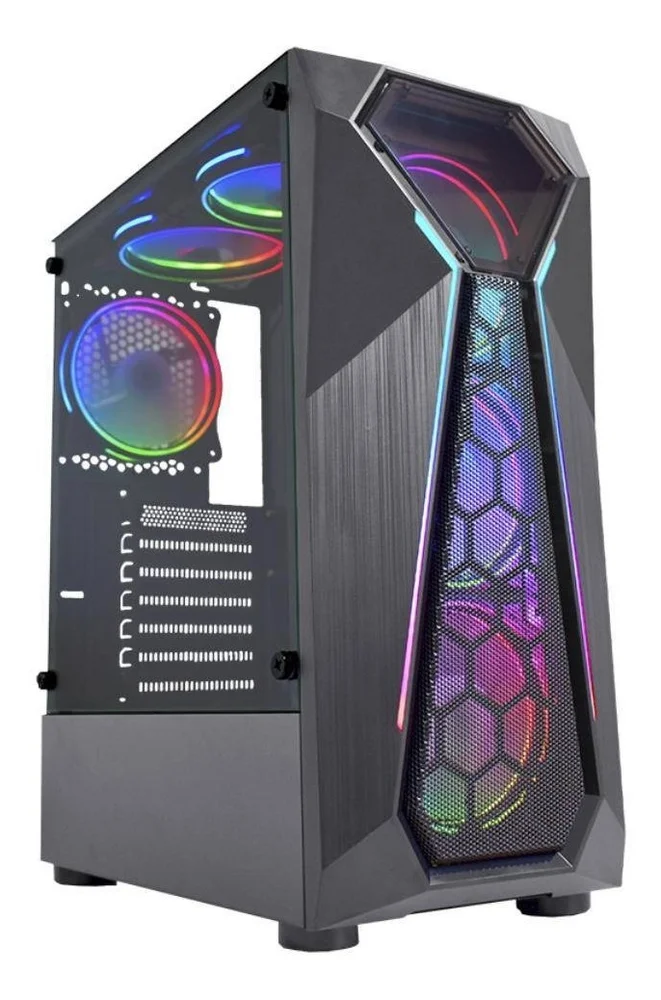 Gabinete Gamer K-mex Warlock Cg-a1d4 LED RGB E Lateral Vidro Cor Preto Gabinete Gamer K-mex Warlock Cg-a1d4 LED RGB E Lateral Vidro Cor Preto