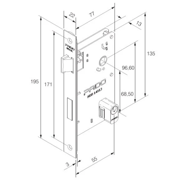 Fechadura Vivaldi Externa Roseta Quadrada Cromada 55mm Pado