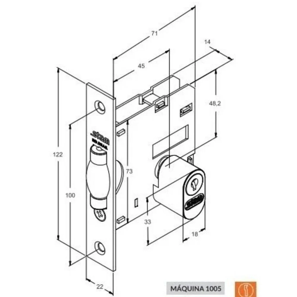 Fechadura Rolete Para Porta Pivotante 1005 Roseta Quadrada Antíque 45mm Stam