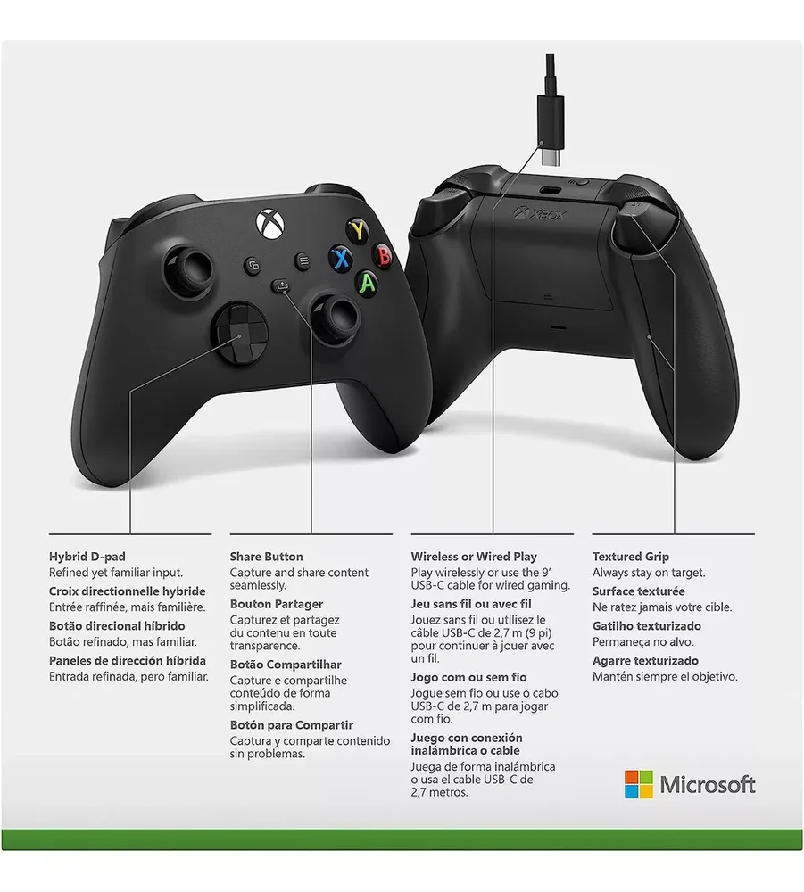 Controle Sem Fio XBOX Microsoft + Cabo Usb – Compatível Com XBOX Series S|x, One E PC – Preto. Controle Sem Fio XBOX Microsoft + Cabo Usb – Compatível Com XBOX Series S|x, One E PC – Preto.