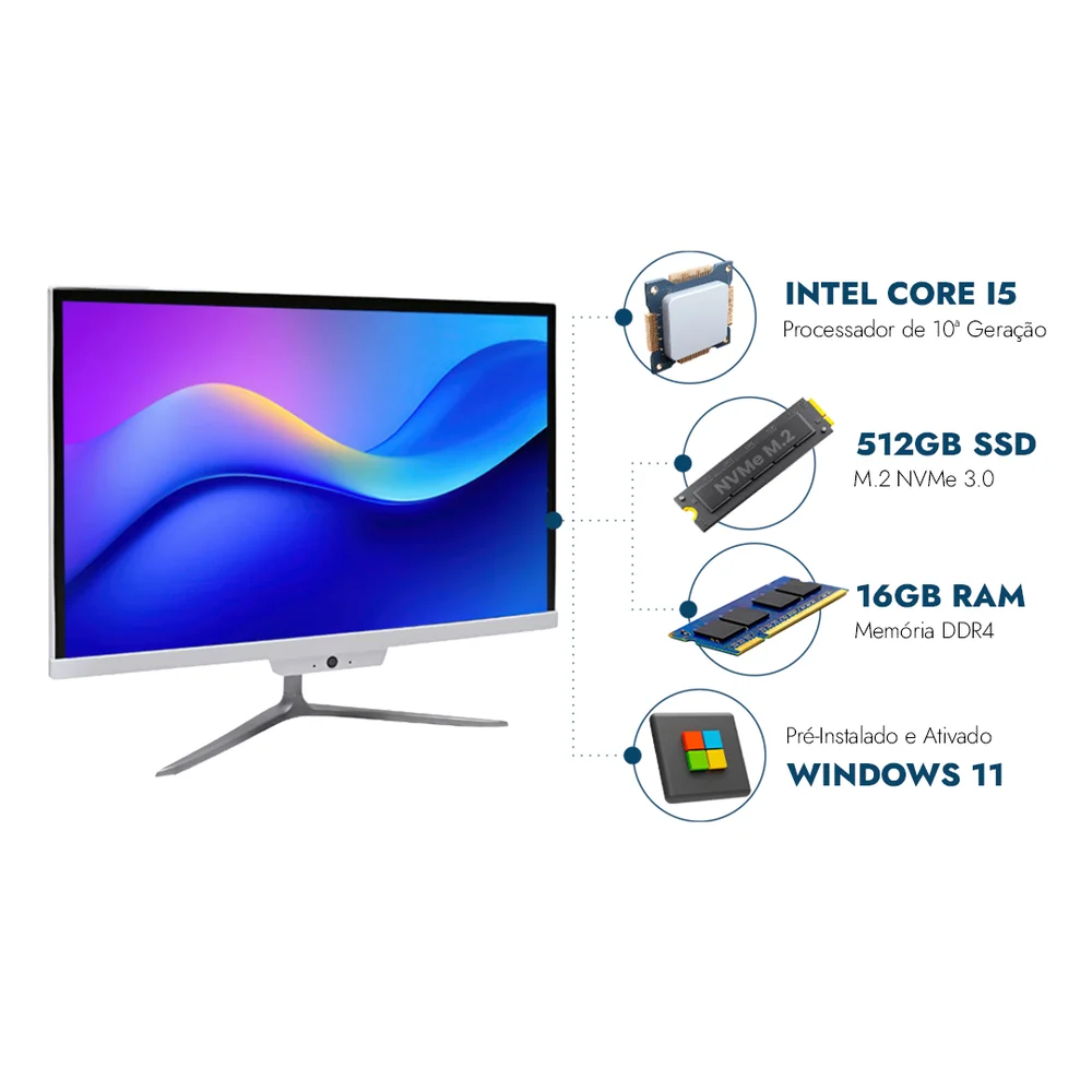 "Computador All In One 21,5"" Intel Core i5 10ª Geração, 16gb Ram, SSD 512gb" em Campinas