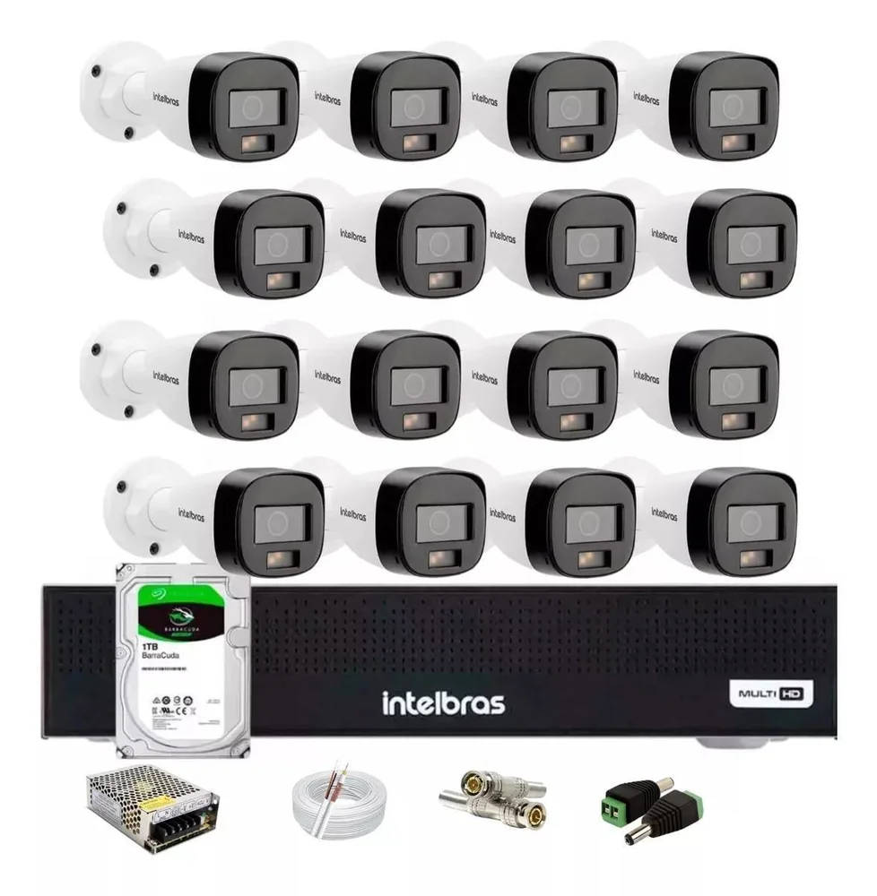 Kit 16 Cameras Intelbras Full Color Dvr 16 Canais, Hd 1 Tera