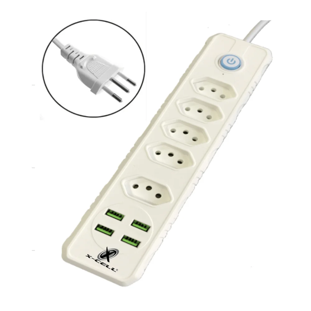 Filtro De Linha Bivolt 10a Cabo 2m 5 Tomadas 4 Usb Xc-fl-01 X-cell