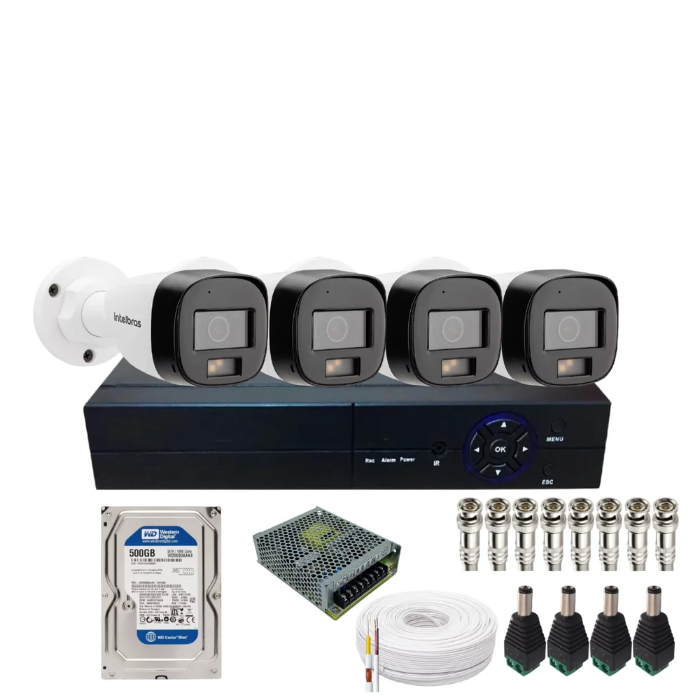 Kit Cftv 4 Câmera De Segurança Intelbras Vhd 3220b Full Color Com Áudio Dvr 4ch C/hd 500gb Kit Cftv 4 Câmera De Segurança Intelbras Vhd 3220b Full Color Com Áudio Dvr 4ch C/hd 500gb