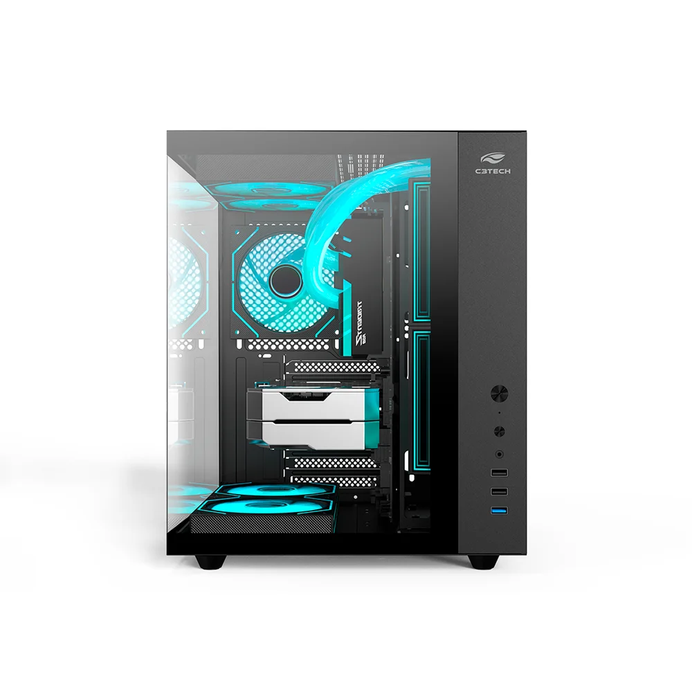 Gabinete Gaming C3tech Aquarius Com Vidro Temperado Sem Fonte - Mt-g920bk