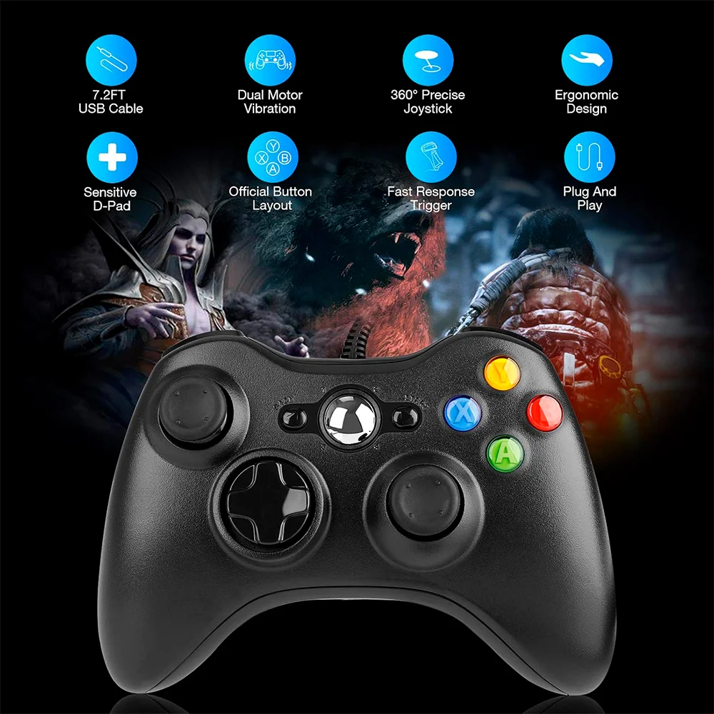 Controle Usb Com Fio Para XBOX 360 Computador Notebook - Preto Controle Usb Com Fio Para XBOX 360 Computador Notebook - Preto