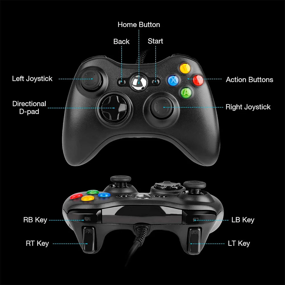 Controle Usb Com Fio Para XBOX 360 Computador Notebook - Preto Controle Usb Com Fio Para XBOX 360 Computador Notebook - Preto