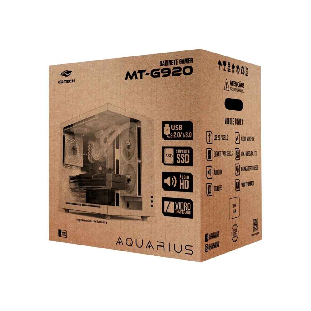 Gabinete Gamer C3tech Aquarius Mt-g920wh Sem Fonte Branco Gabinete Gamer C3tech Aquarius Mt-g920wh Sem Fonte Branco