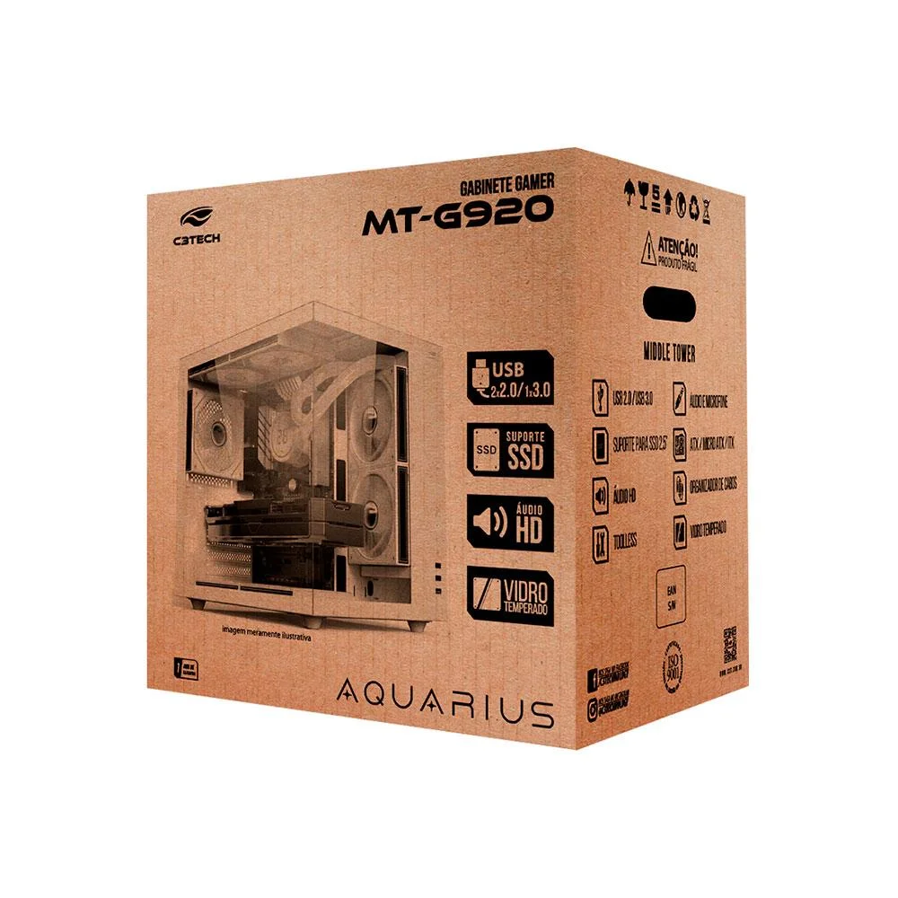 Gabinete Gamer C3tech Aquarius Mt-g920wh Sem Fonte Branco Gabinete Gamer C3tech Aquarius Mt-g920wh Sem Fonte Branco
