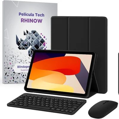 Kit Capa Preta Slim Para Xiaomi Redmi Pad Se 11": Película De Vidro + Caneta + Teclado E Mouse