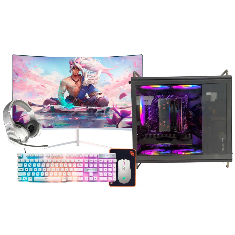 "Computador Gamer Intel i9 11ª 64gb Ram, SSD 2TB, RTX 3060 12gb, Monitor 23"" Curvo Branco, Gabinete Tiny Pro Cinza"