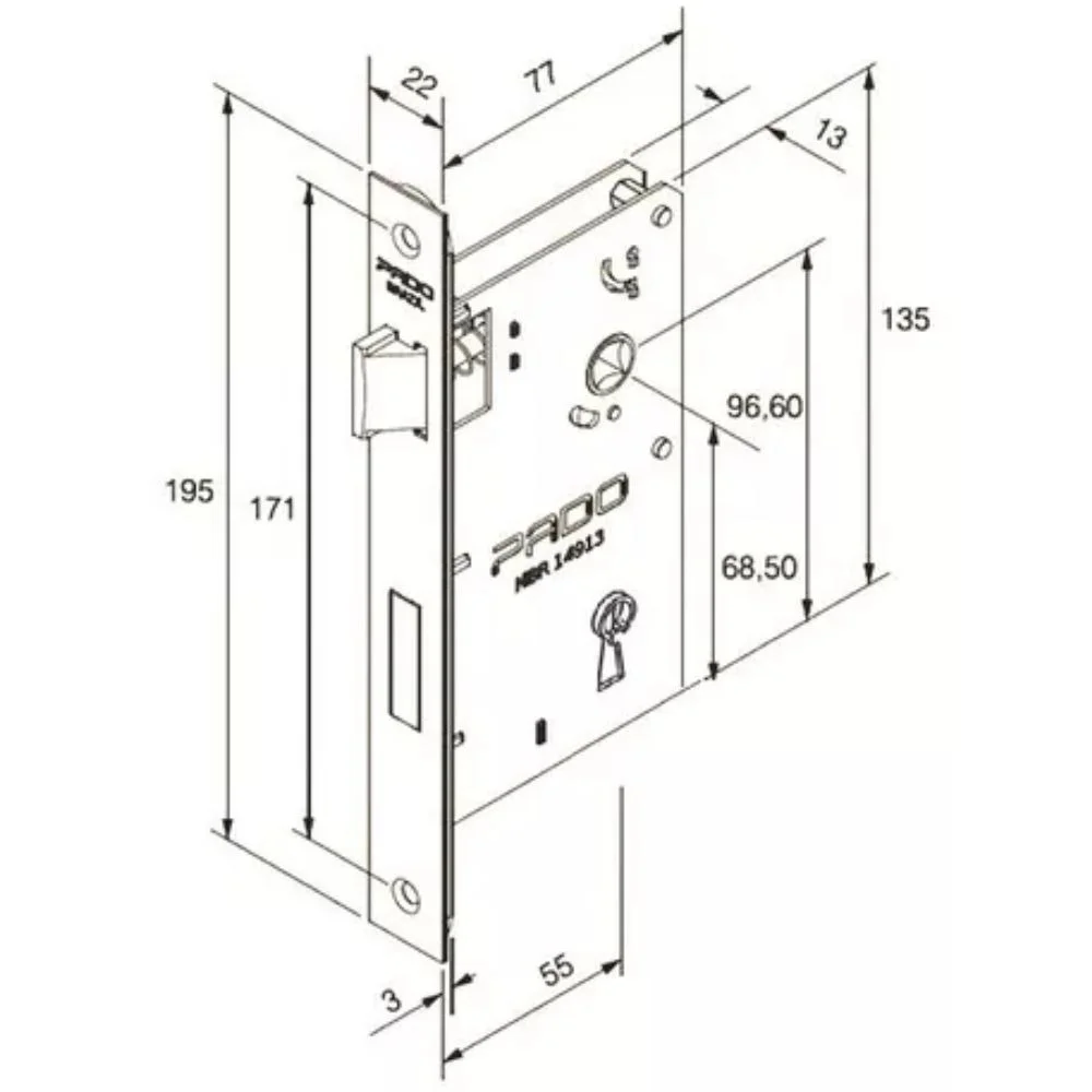 Fechadura Victória Interna 528-55pi Espelho Cromado 55mm Pado