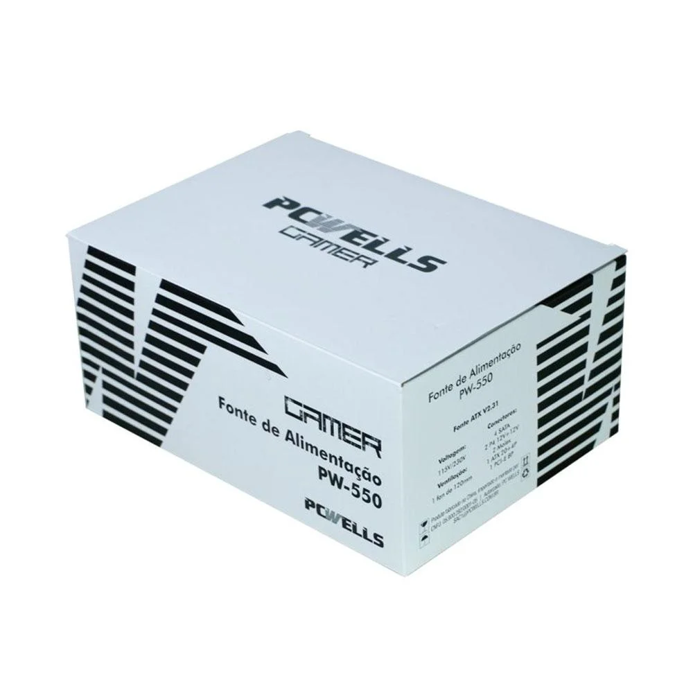 Fonte Atx 550w PCwells Pw-550 Com Cabo Fonte Atx 550w PCwells Pw-550 Com Cabo