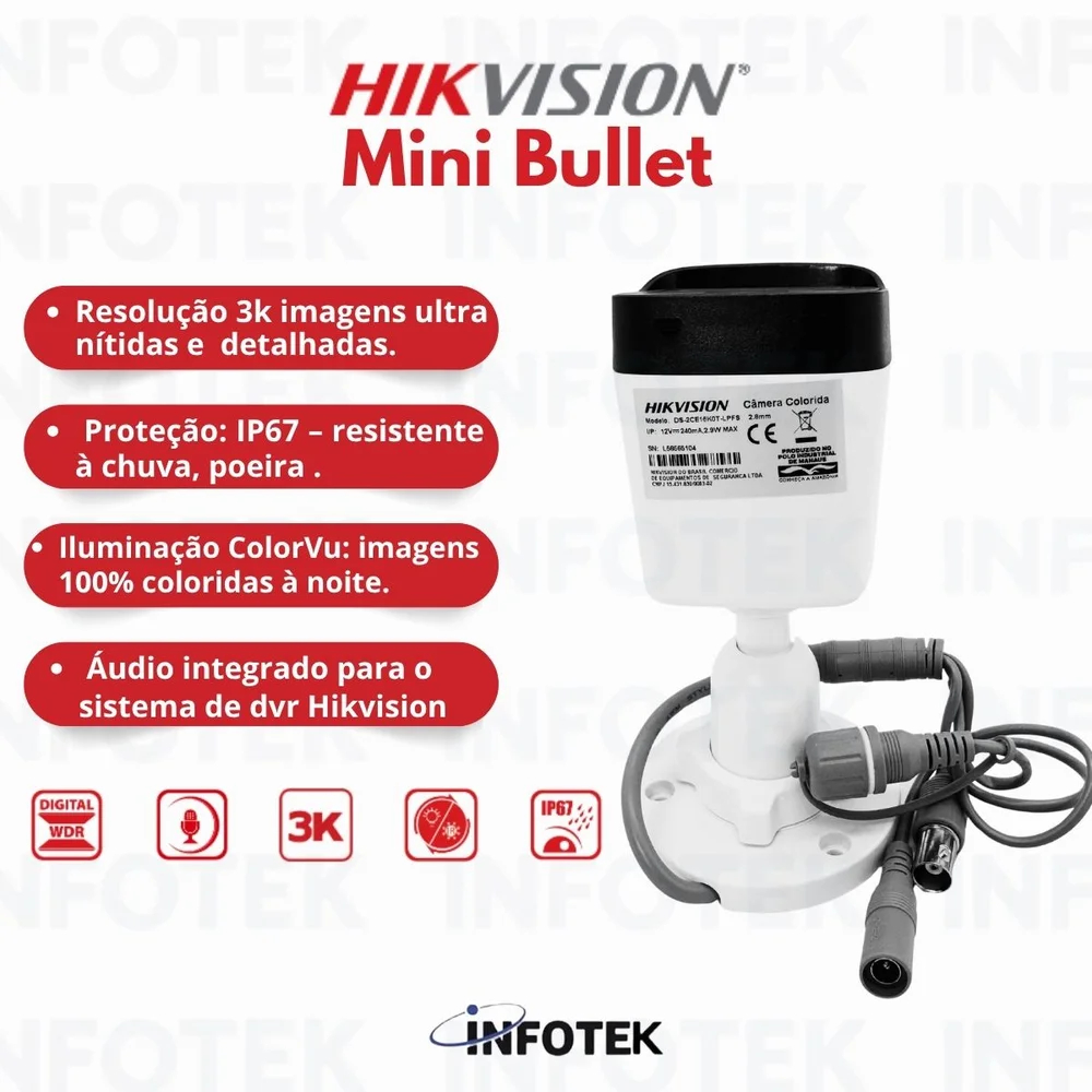 Camera Mini Bullet Hikvison Ds-2ce16k0t-lpfs, 2.8mm, 4mp, 1080p
