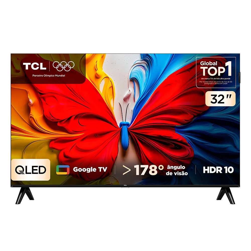 Smart TV TCL 32 Polegadas HD QLED S5K WiFi Bluetooth Google TV 2 HDMI HDR10 Dolby Audio 32S5K