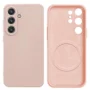 Capa Capinha Protetora de Silicone com Interior em Microfibra Aveludado Compatível com Magsafe para o Samsung Galaxy S25 - Cor: Rosa