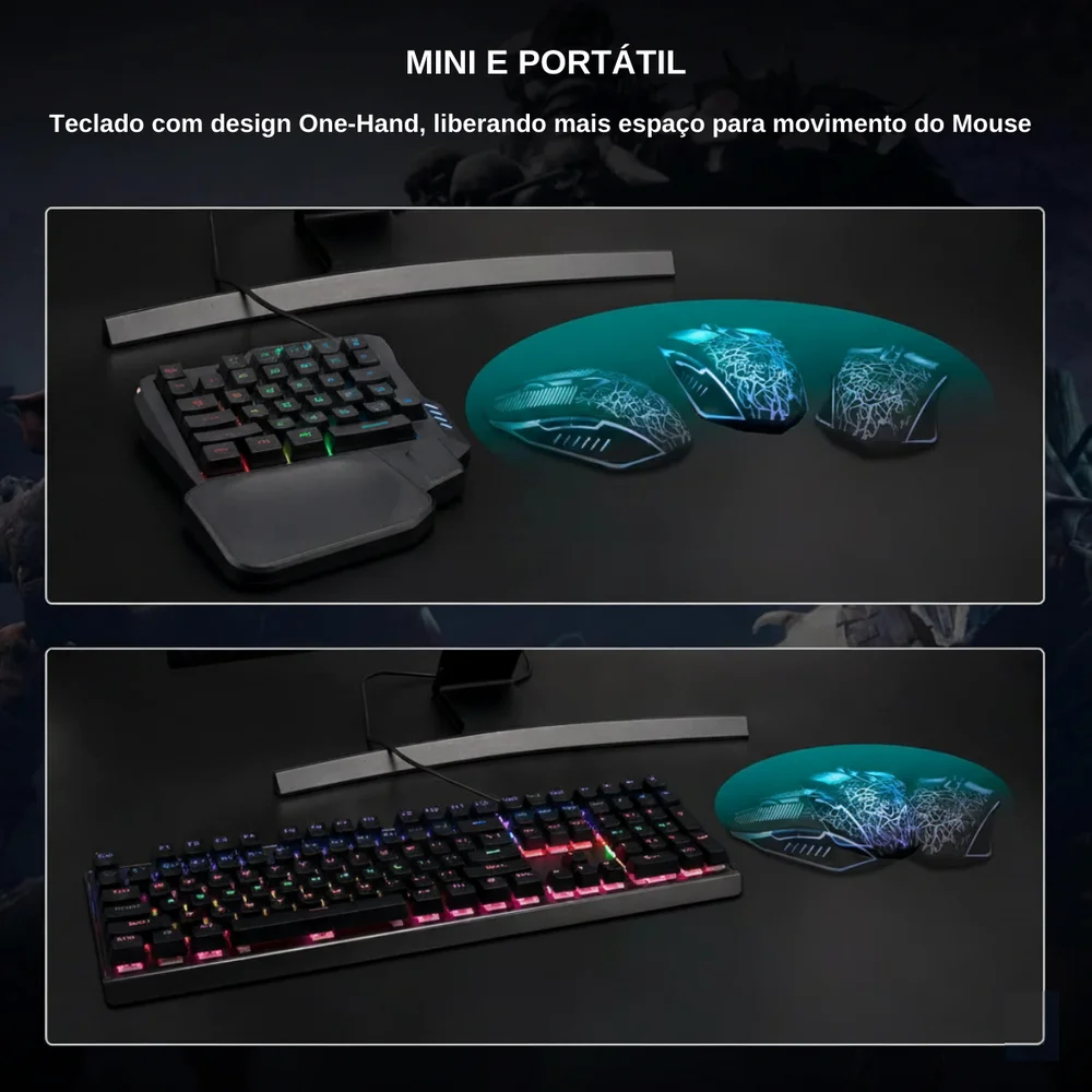 Kit Mobilador Gamer Completo: Teclado One Hand + Mouse Gamer RGB em Campinas - foto 4