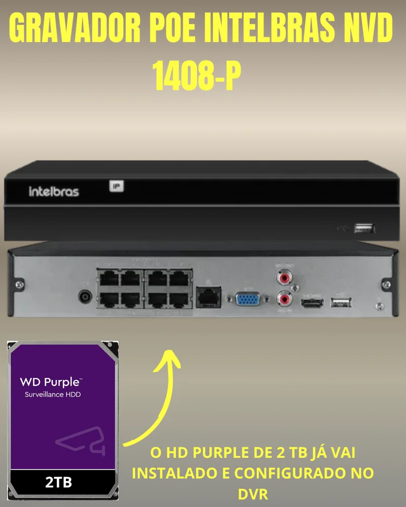 Kit 8 Câmeras Ip Vipc 1230b Intelbras Nvd 1408p Hd 2TB Purple