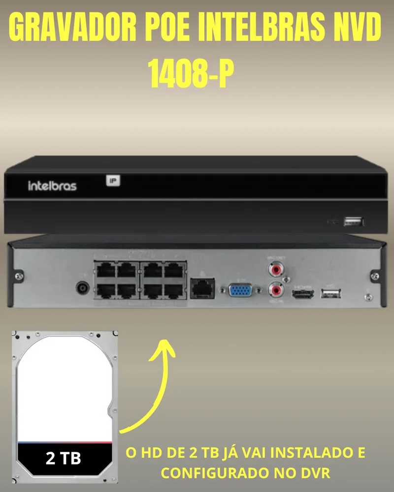 Kit Cftv 7 Câmeras Ip Intelbras Nvd 1408p Hd 2TB