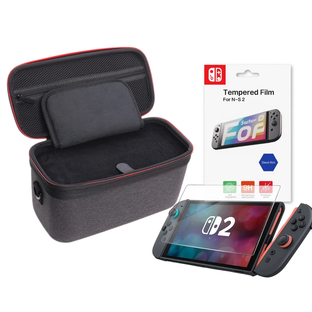 Maleta De Transporte Case Bag De Viagem Mala Protetora + Película Vidro Temperado 9h Para Switch 2 Maleta De Transporte Case Bag De Viagem Mala Protetora + Película Vidro Temperado 9h Para Switch 2