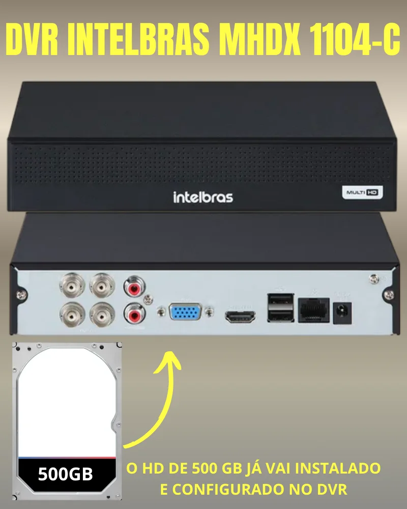 Kit 4 Câmeras 1080p Full Color C/áudio Dvr Intelbras 4ch 500gb