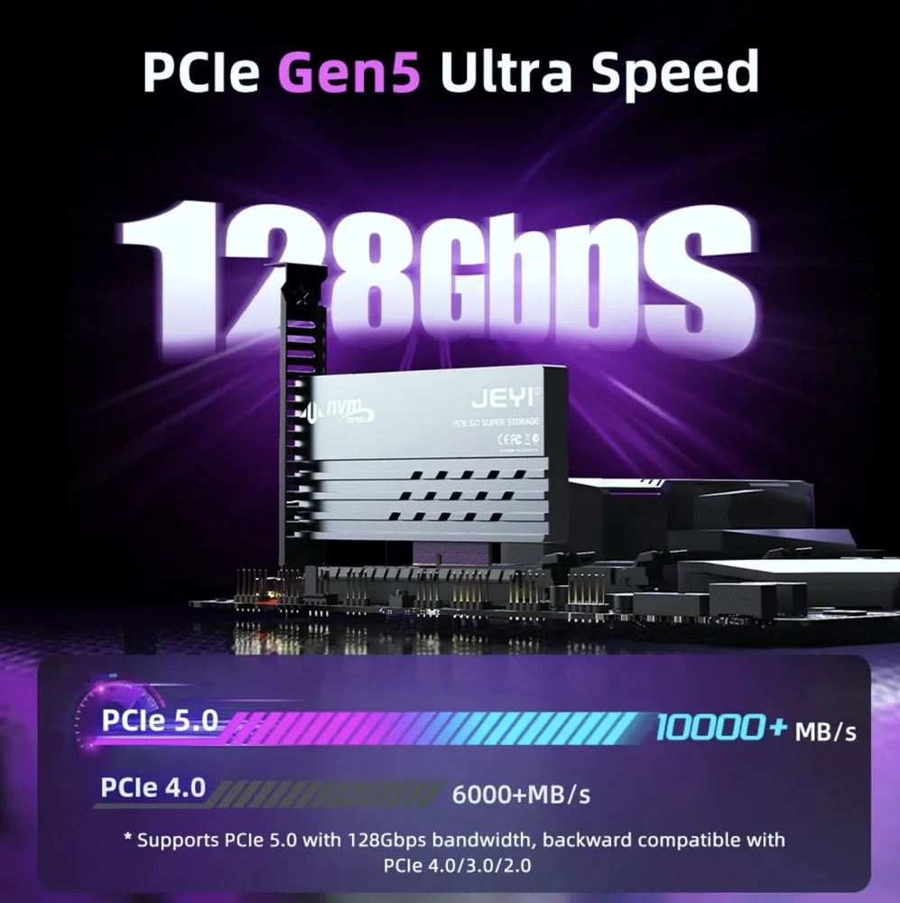 Placa Adaptadora SSD M2 Nvme Gen5 Para PCi-e 5.0 X4/x8/x16 128GBps Placa Adaptadora SSD M2 Nvme Gen5 Para PCi-e 5.0 X4/x8/x16 128GBps