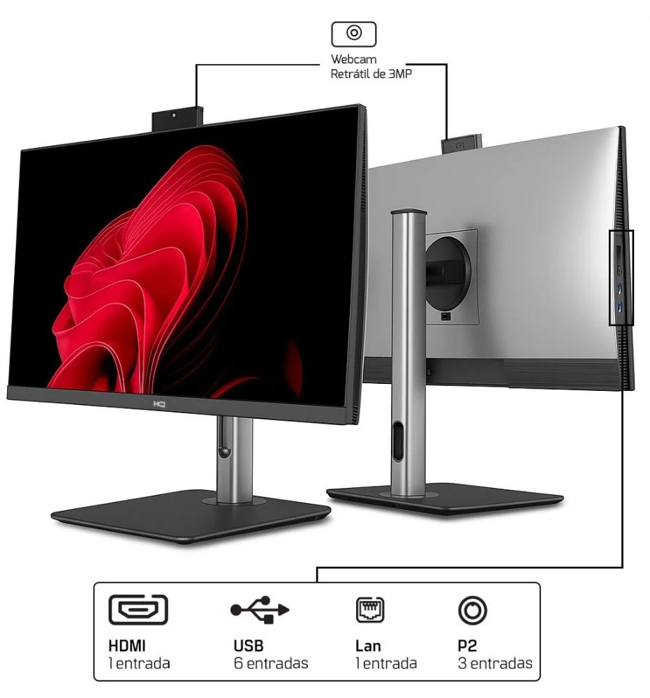 "Computador All In One 24"", Intel Core i7 11700 11ª Geração, 16gb Ddr4, SSD 512gb, WINDOWS 11  , Webcam, Wifi, Bluetooth, Hq Silver Aihqp-015" em Campinas - foto 3