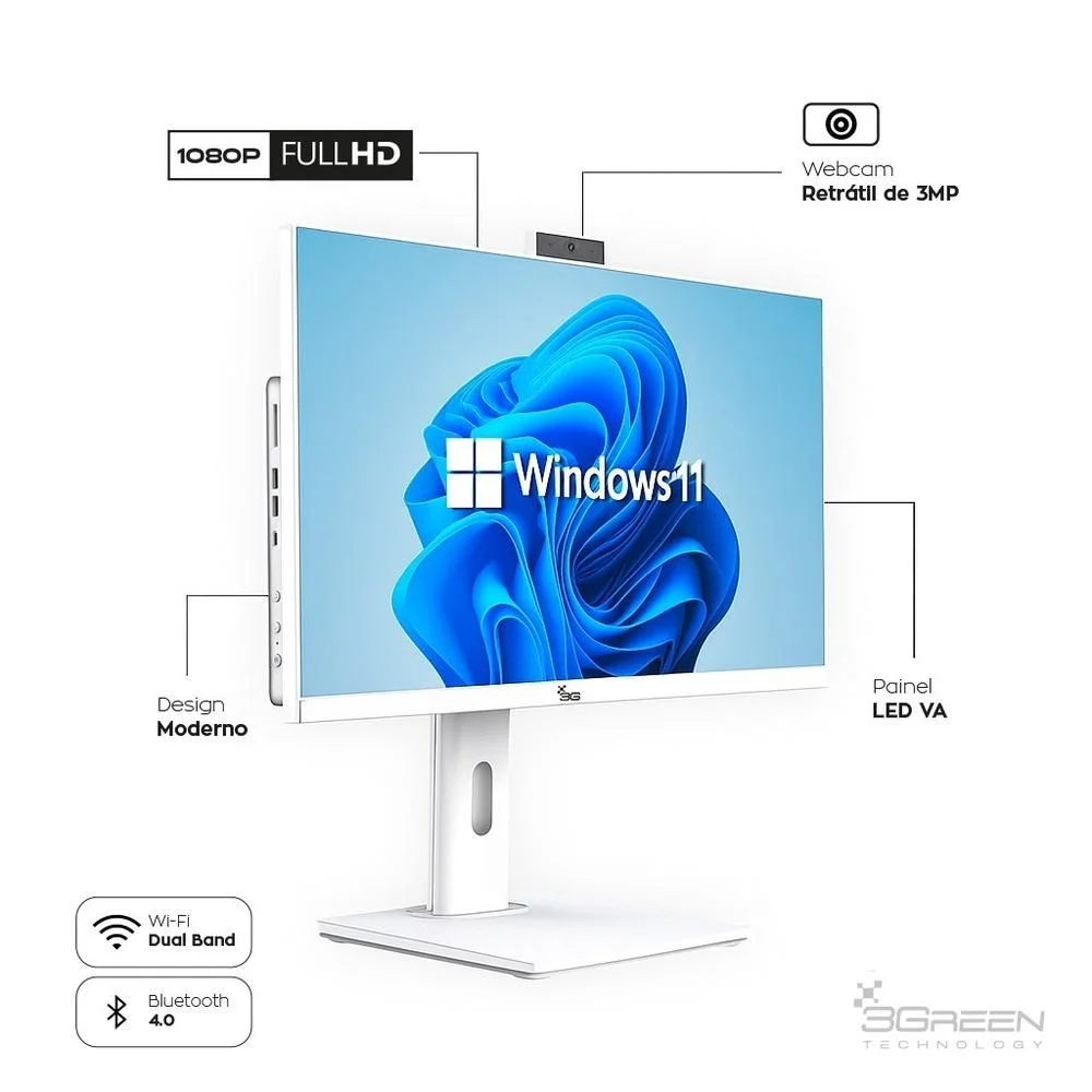 "Computador All In One 24"" Branco, Intel i7 9700, 16gb, SSD 1TB, WINDOWS 11  , Webcam, Wi-fi, 3green Unique" em Campinas - foto 3