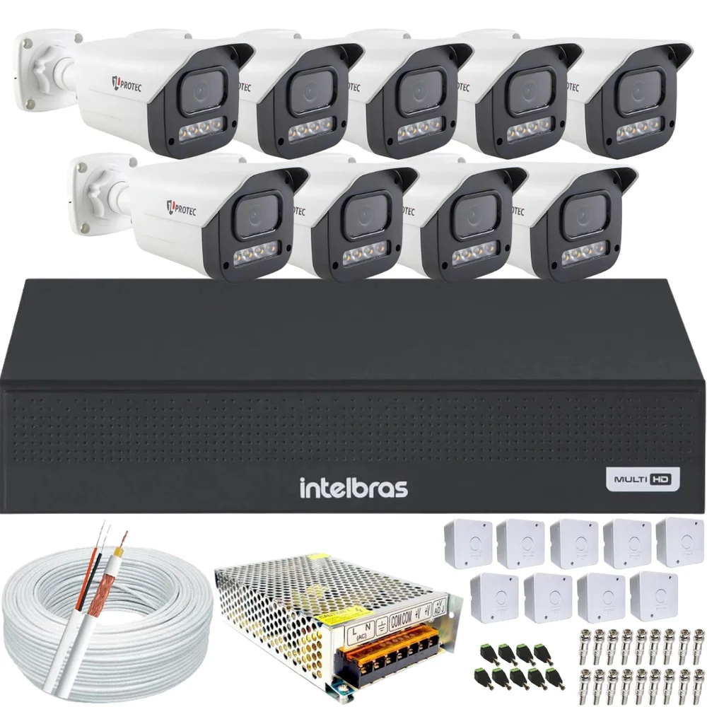 Kit 9 Câmeras Full Color C/áudio Dvr Intelbras 16 Canais S/hd