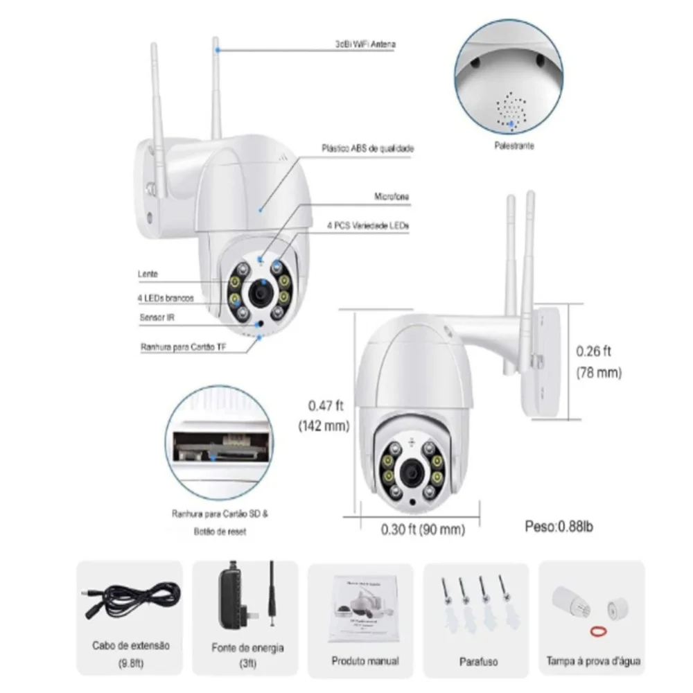 Camera Segurança Smart Ip Wifi A8pro 1080p Prova D´água