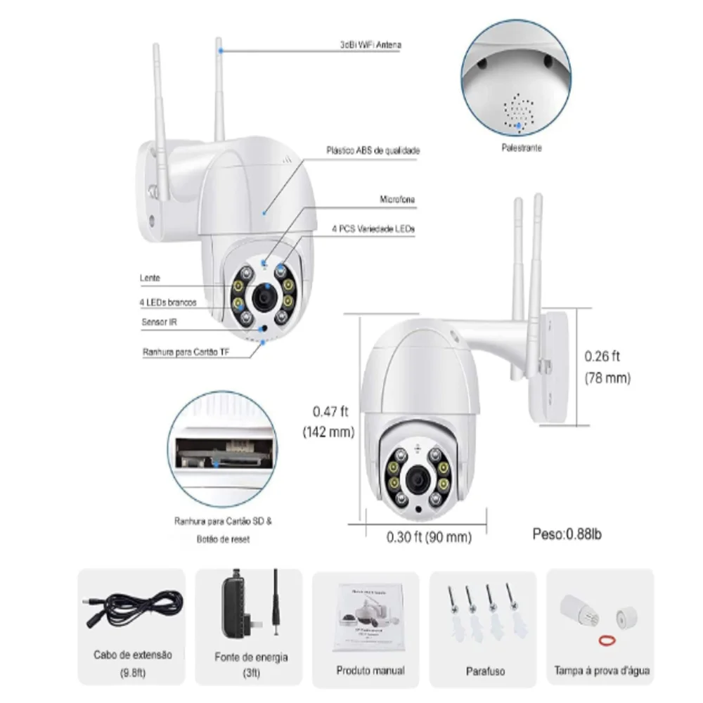 Camera Segurança Smart Ip Wifi A8pro 1080p Prova D´água