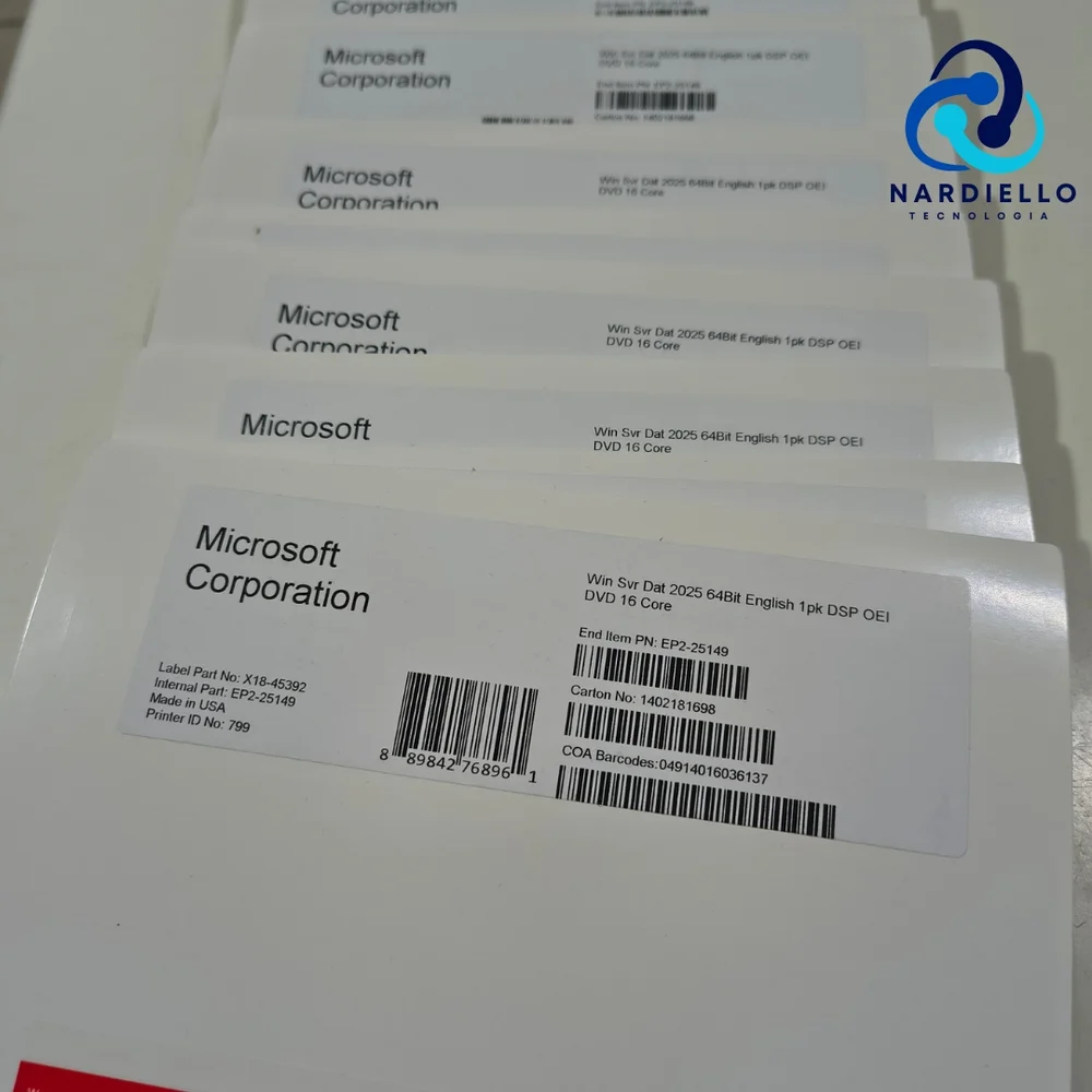 Windows Server 2025 Datacenter 16 Core - Licença COEM - Licença Mídia física 64bits (Produto Físico) Windows Server 2025 Datacenter 16 Core - Licença COEM - Licença Mídia física 64bits (Produto Físico)